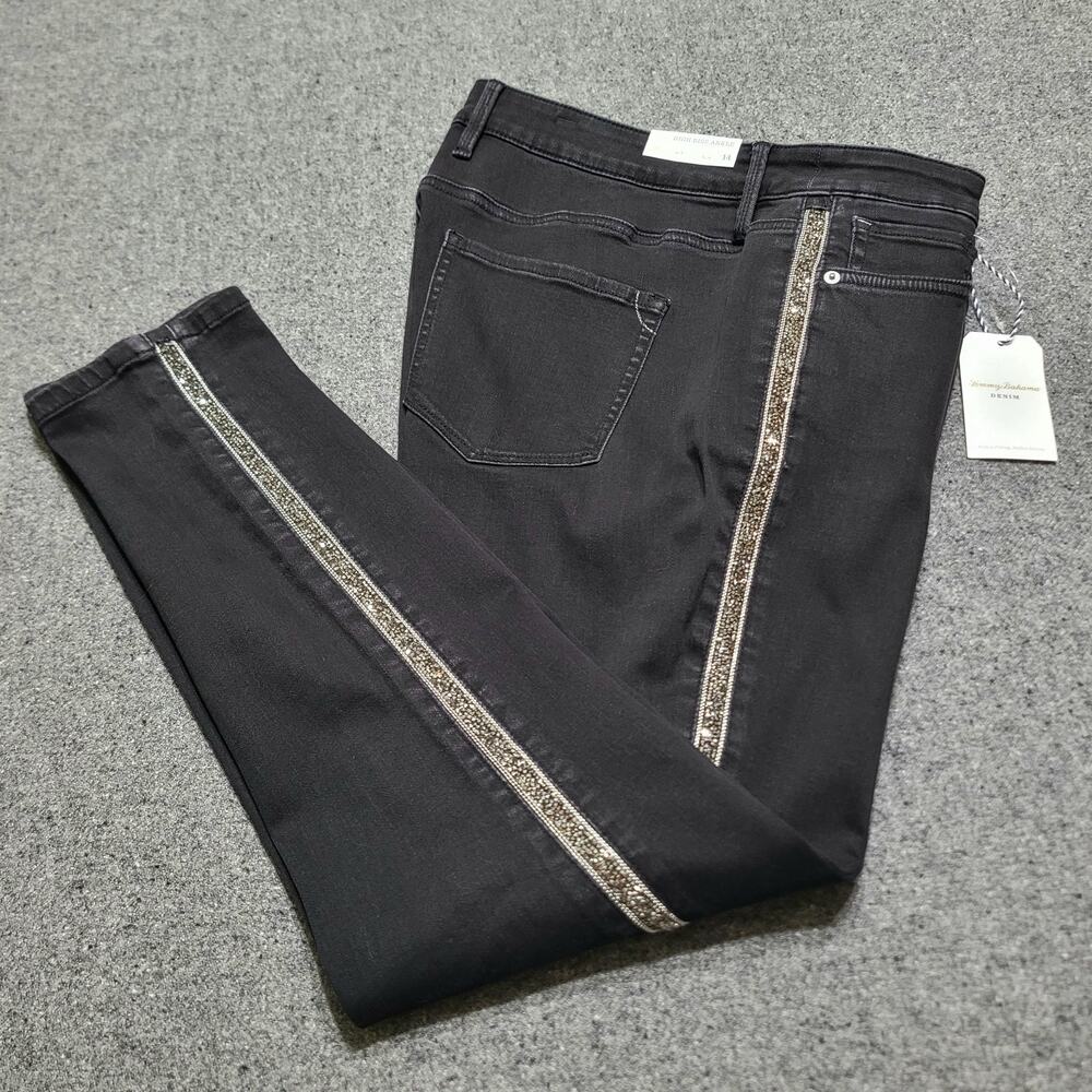 Tommy Bahama Jeans Women 14x28 Black High Rise Ankle Denim Bedazzled Slender Fit